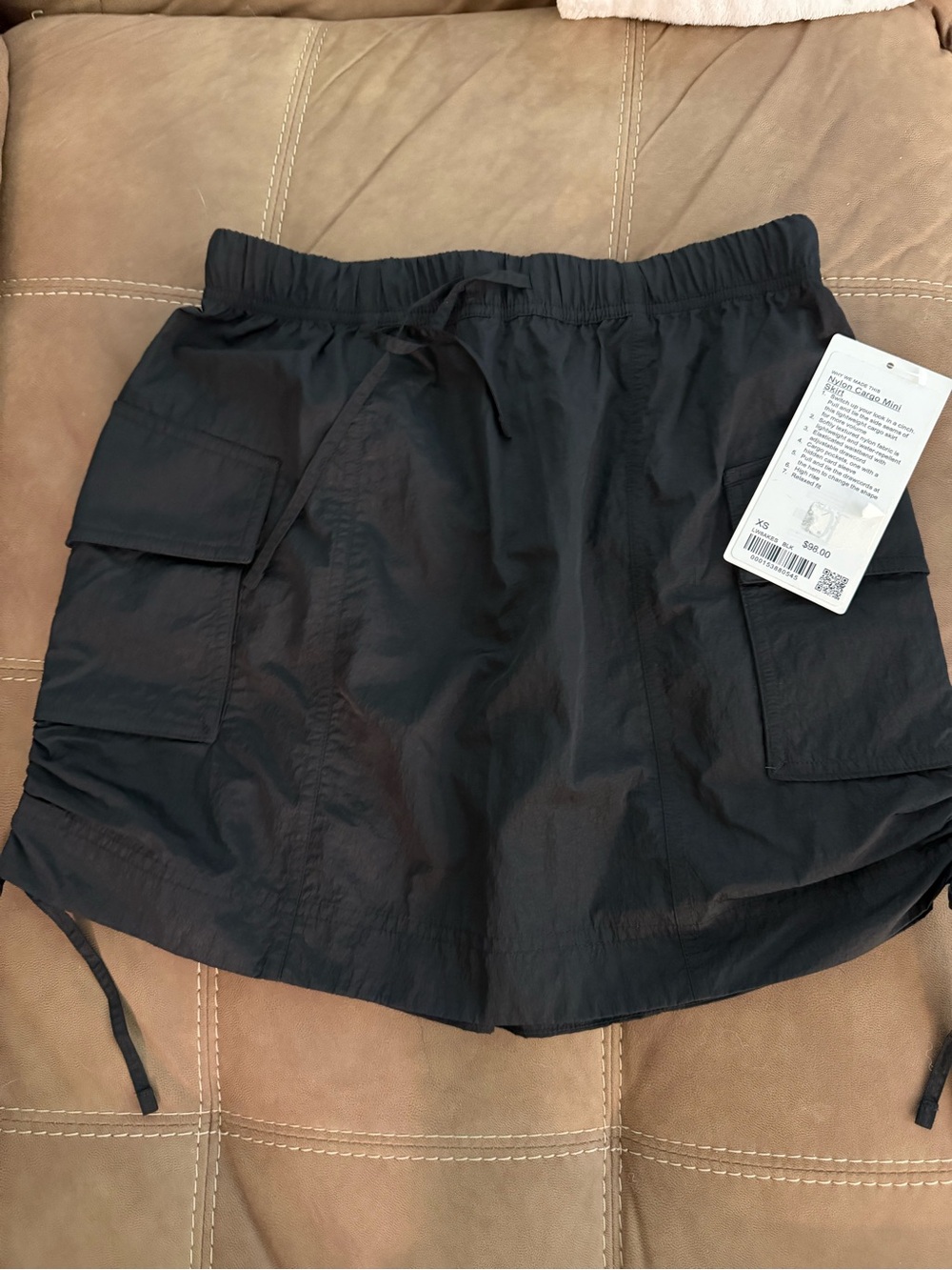 Black Cargo Mini Skirt with Drawstring